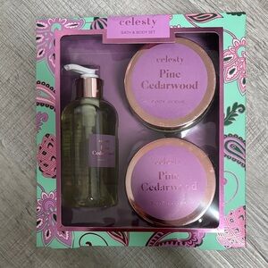 Celesty Pine Cedarwood Bath & Body Set - Shower gel, scrub, body butter
